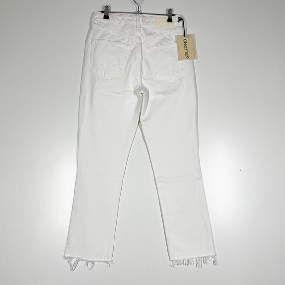 GRLFRND Karolina High Rise Straight Crop Jeans‎ White Frayed Hem Denim Sz 26 NEW - Picture 3 of 12